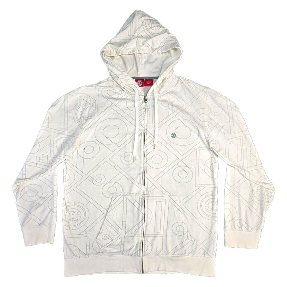 Element Skateboards Vintage Y2K White Full Zip Hoodie Size Large AOP All Over - Picture 1 of 12